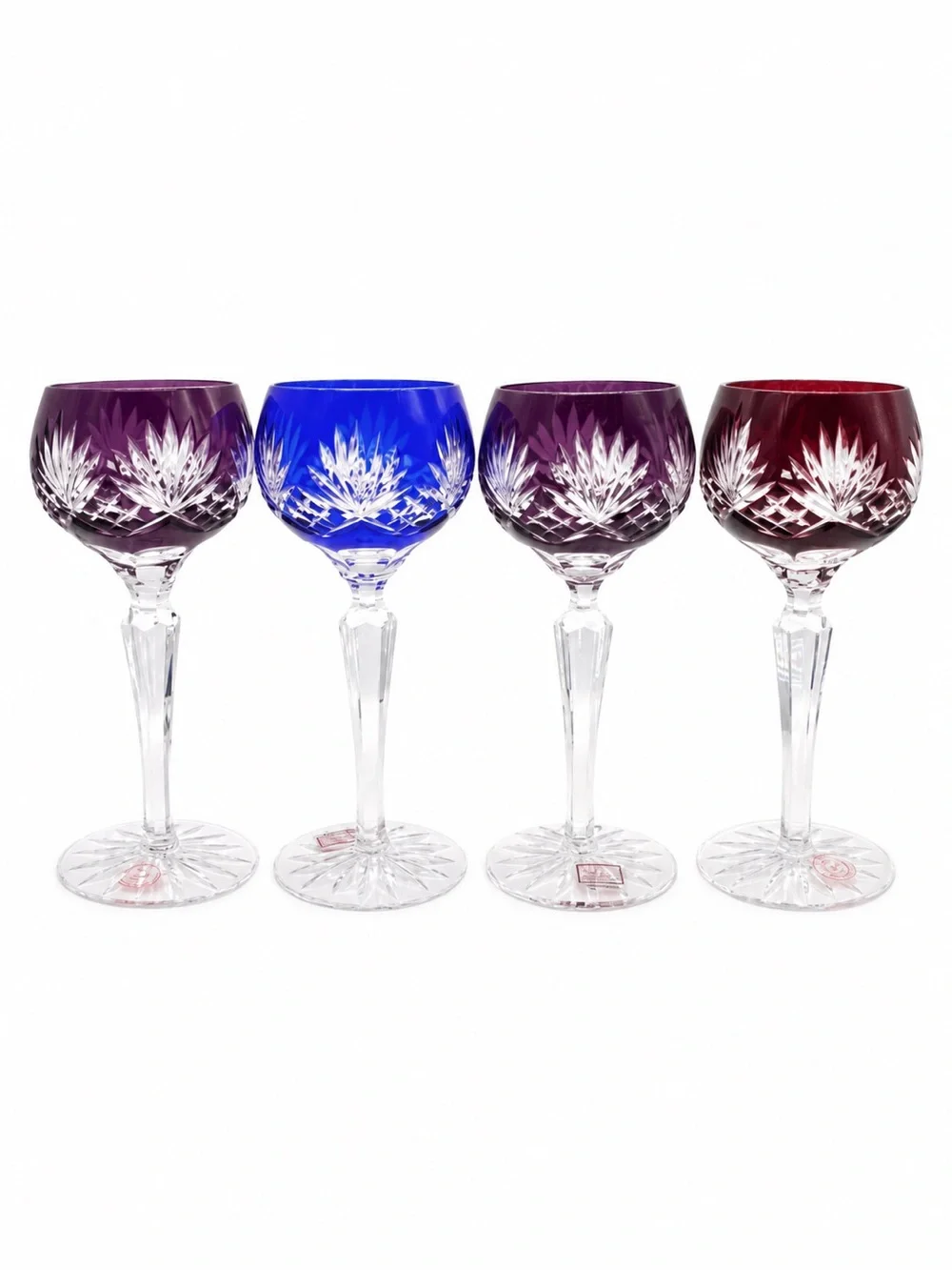 Ajka Crystal Caroline Cut-to-Clear Wine Goblets Set of 4 Vintage Hungary